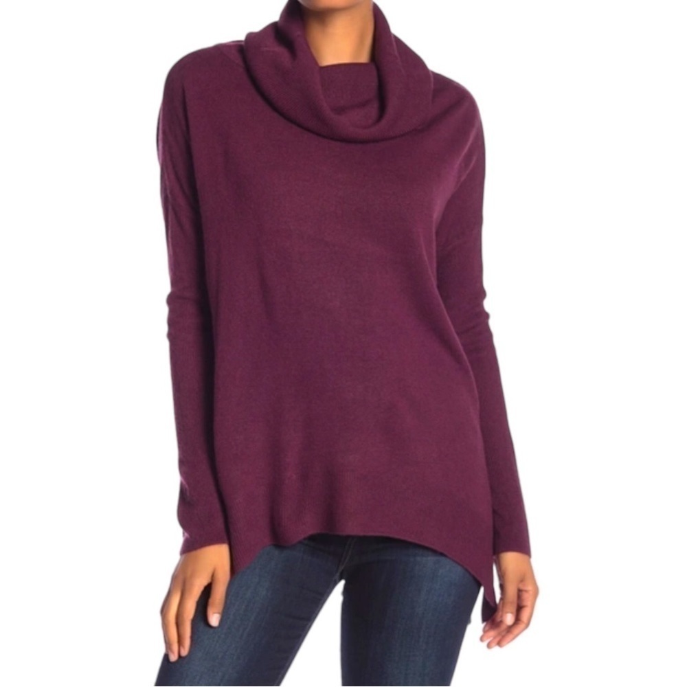 SUSINA Oversized Cowl Neck Curved Hem Sweater In Burgundy Fig, XS‎ NEW